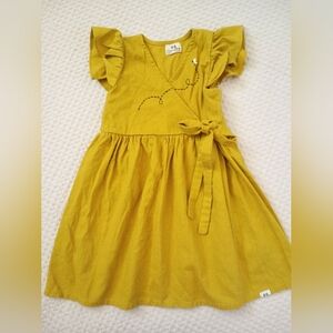 Girls' Mustard Wrap Dress with Bow Detail